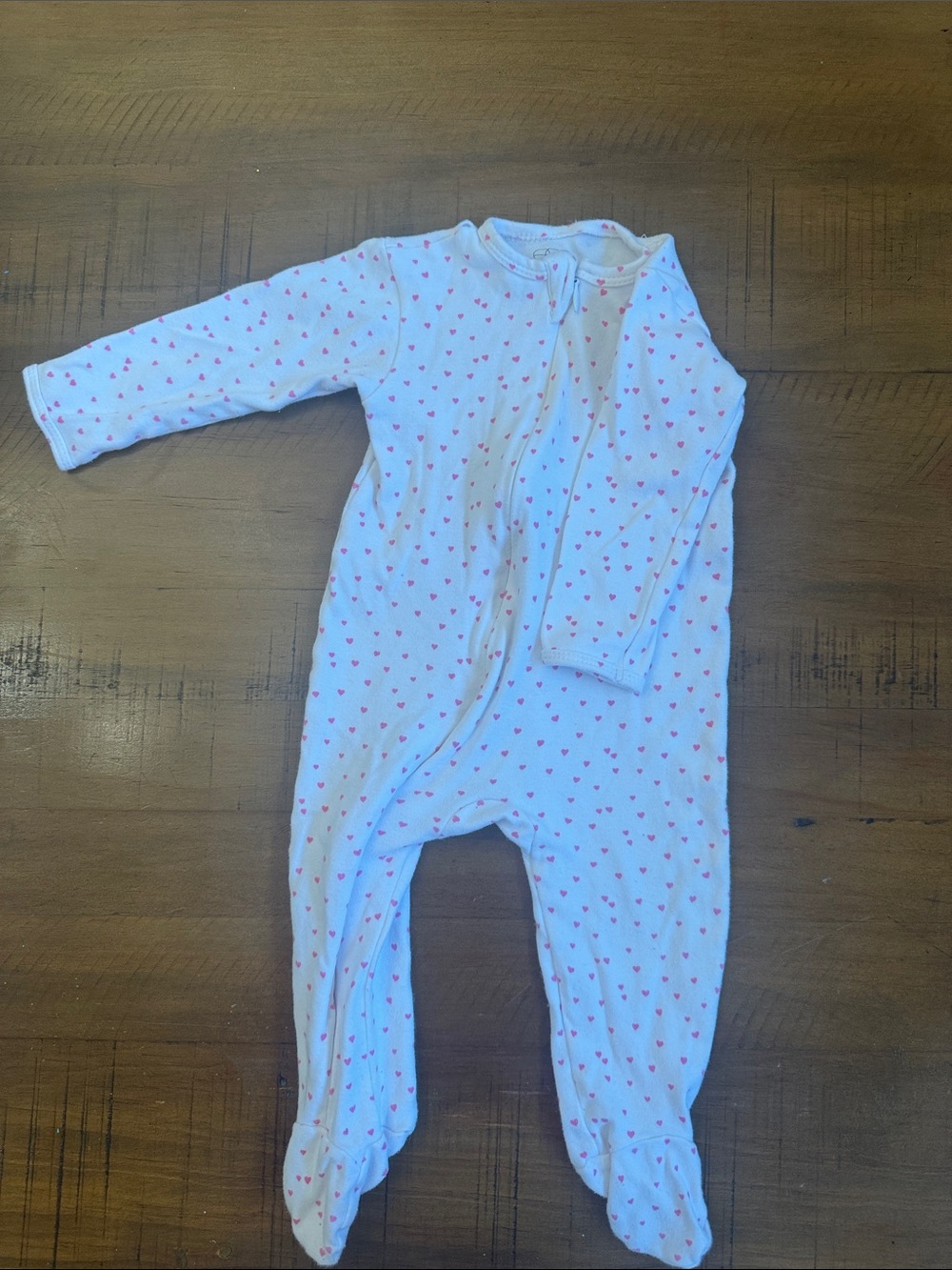 Egg Collective White Footed Pajamas with Pink Heart Print
